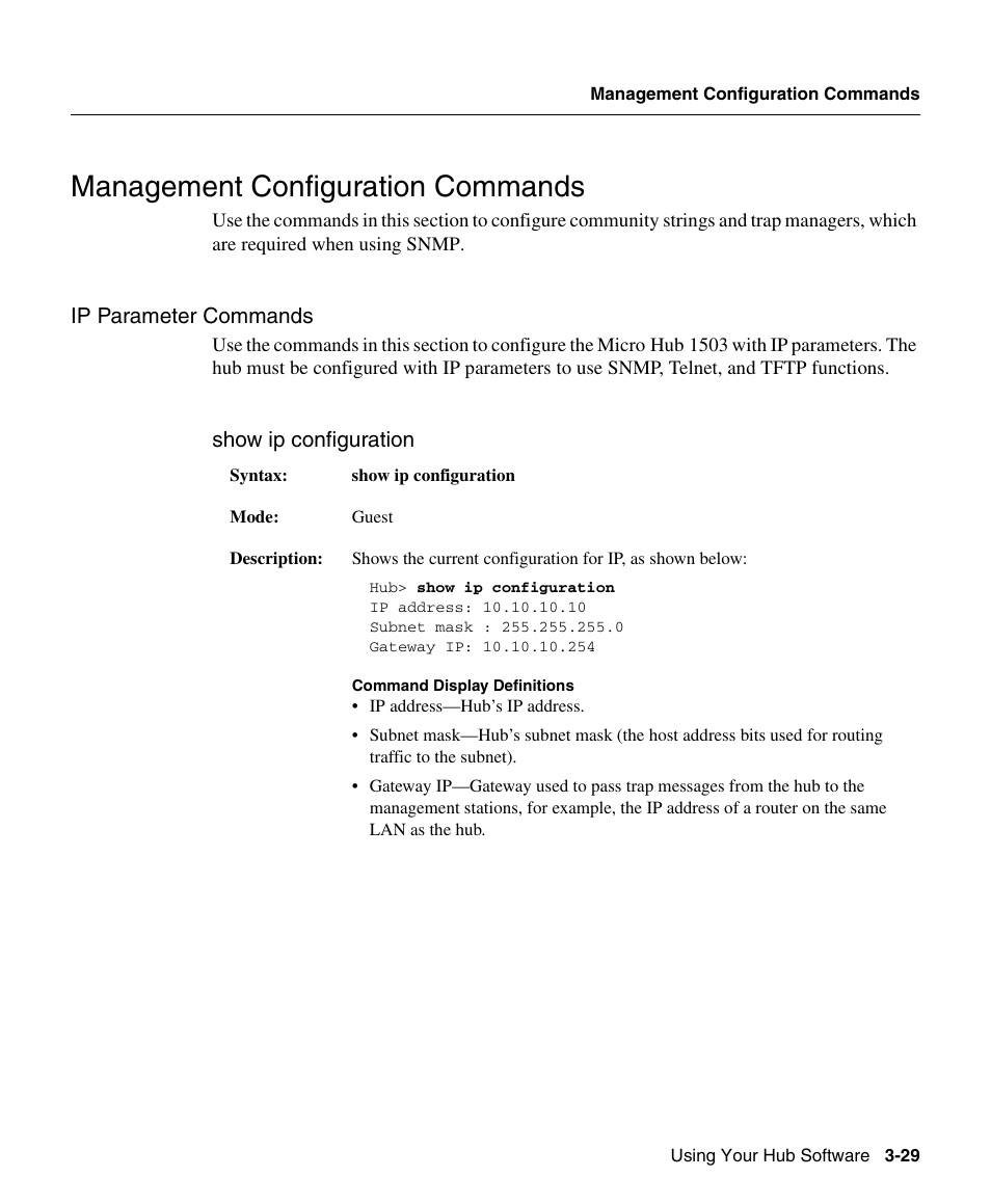 Ip parameter commands, Management configuration commands | Cisco 1503 User Manual | Page 29 / 48