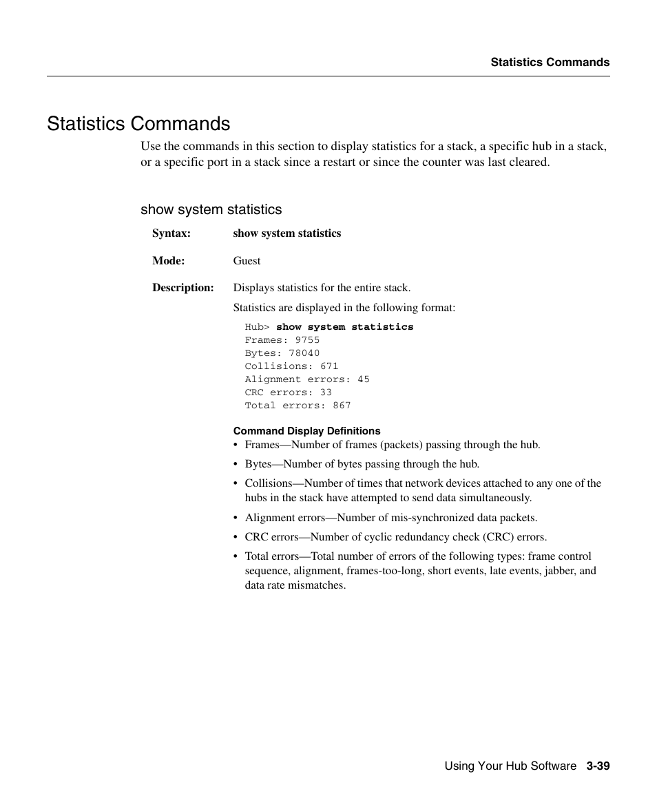 Statistics commands | Cisco 1503 User Manual | Page 39 / 48