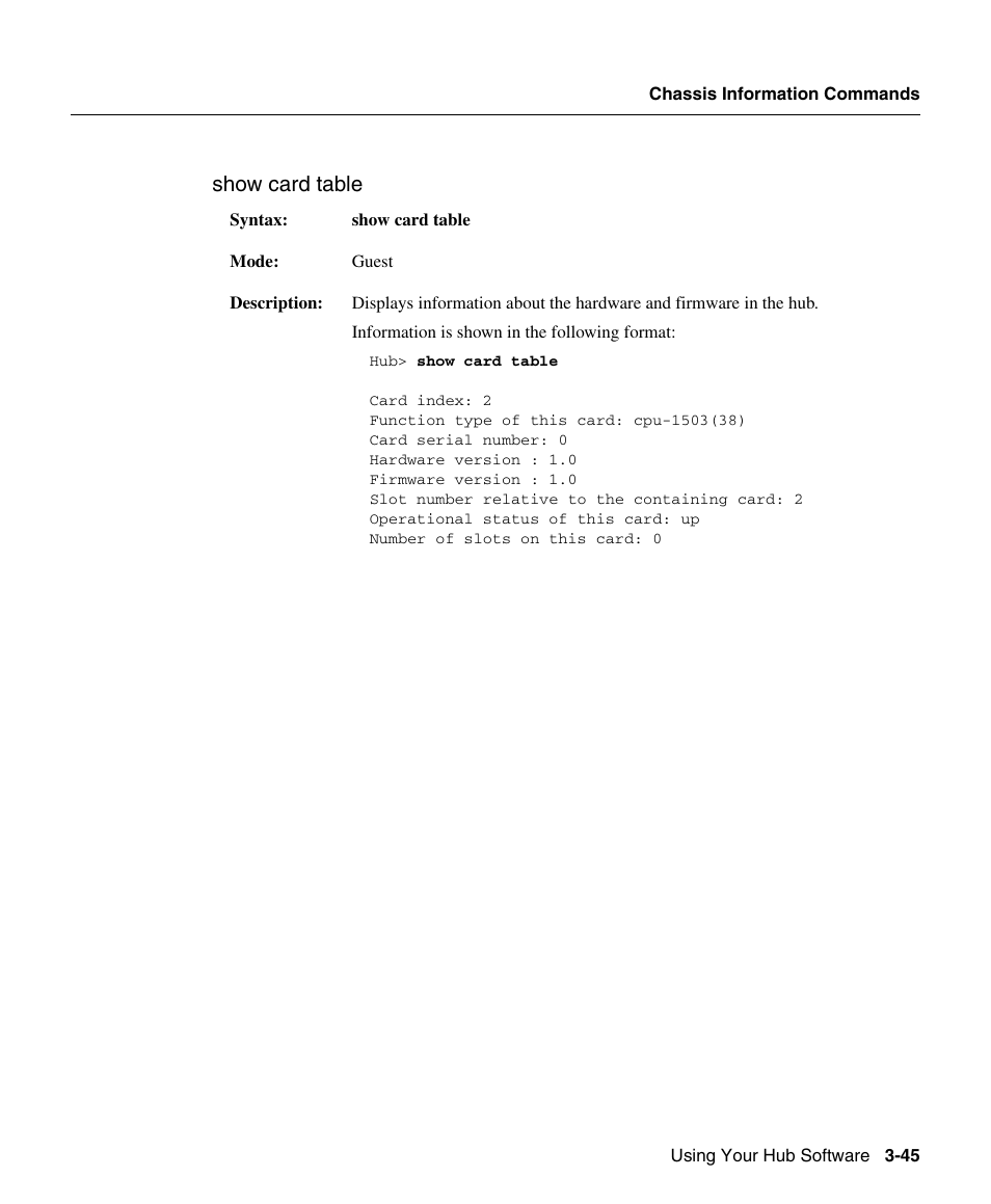 Show card table | Cisco 1503 User Manual | Page 45 / 48