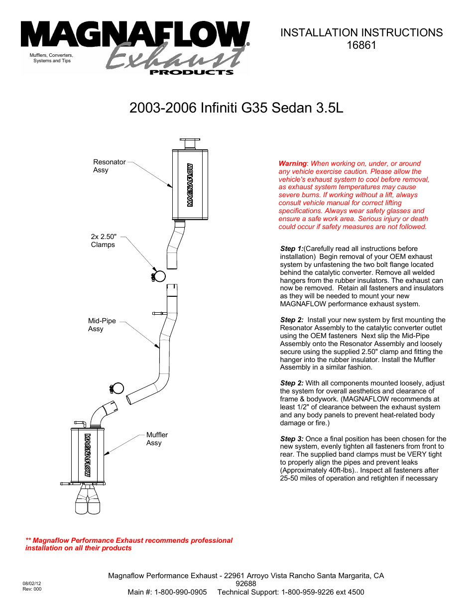 MagnaFlow INFINITI G35 Stainless Cat-Back System PERFORMANCE EXHAUST User Manual | 1 page