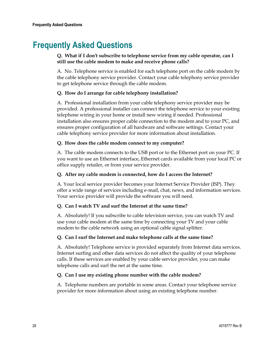 Frequently asked questions | Cisco DPQ3212 User Manual | Page 28 / 40