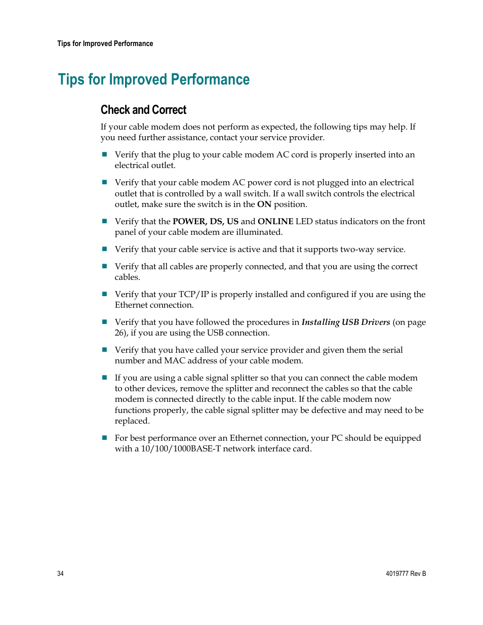 Tips for improved performance, Check and correct | Cisco DPQ3212 User Manual | Page 34 / 40