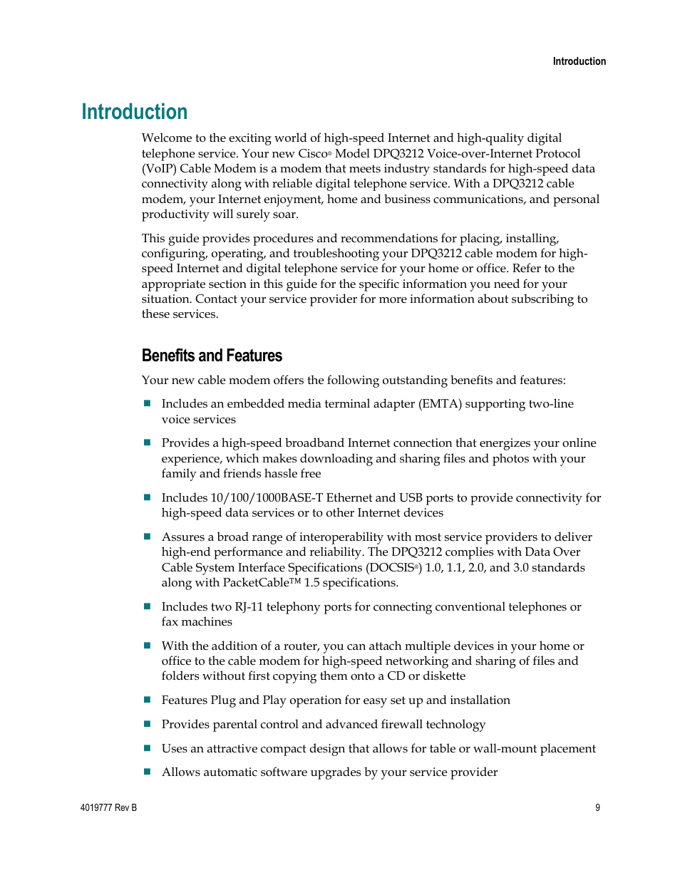 Introduction, Benefits and features | Cisco DPQ3212 User Manual | Page 9 / 40