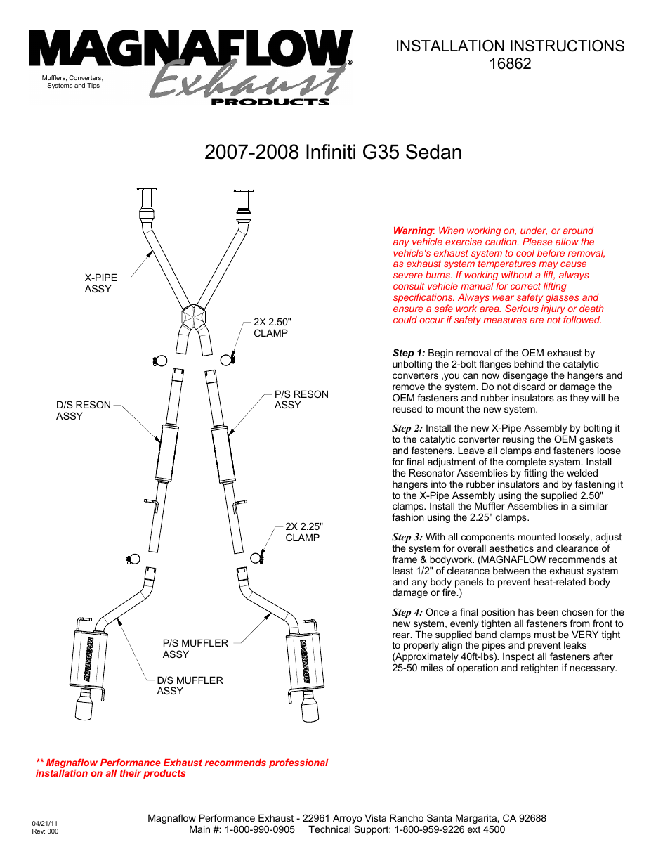 MagnaFlow INFINITI G37 Stainless Cat-Back System PERFORMANCE EXHAUST User Manual | 1 page