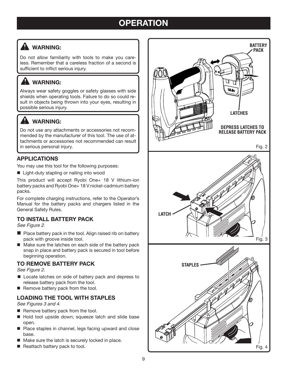 Operation | Ryobi P300 User Manual | Page 9 / 12