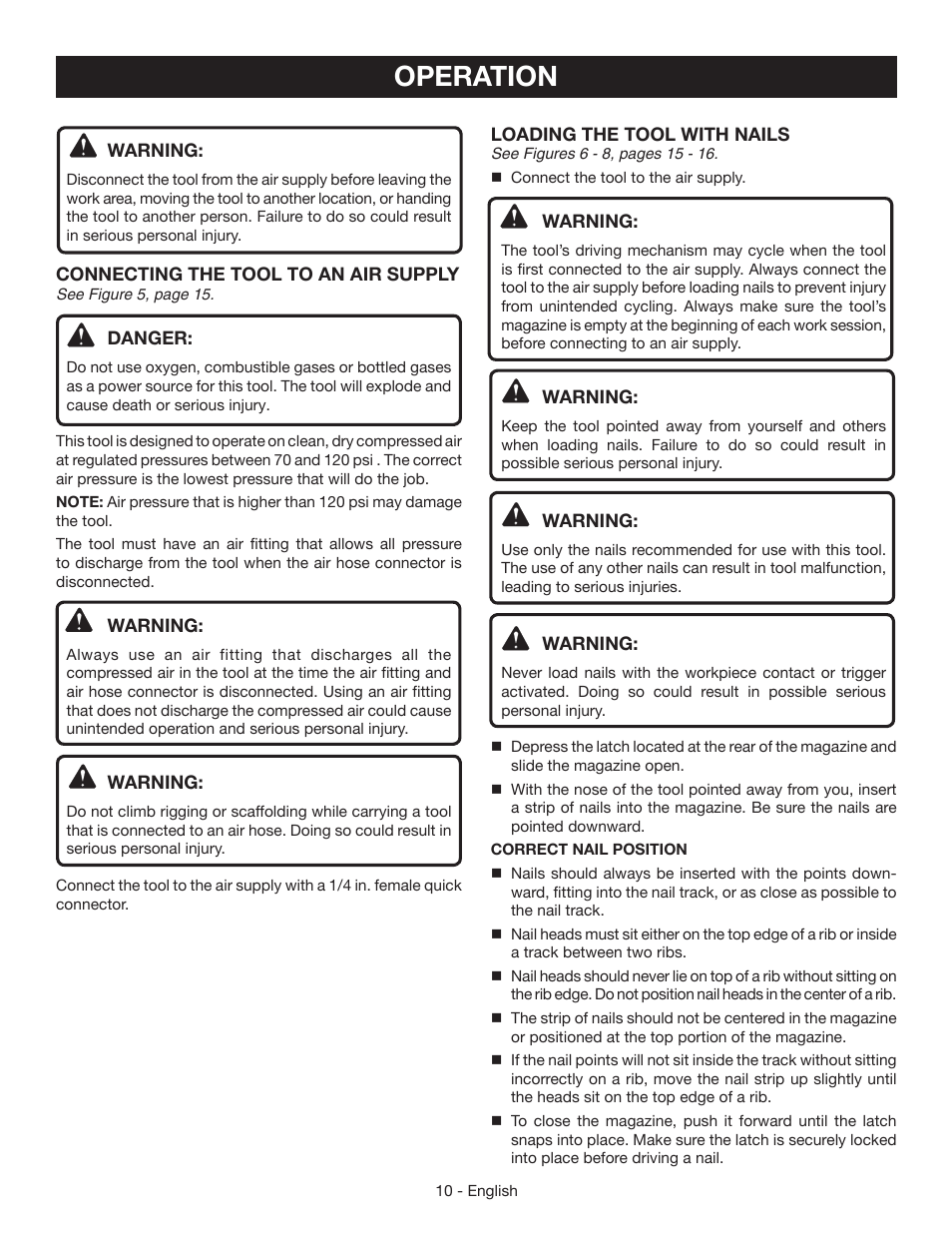 Operation | Ryobi YN200BNE User Manual | Page 10 / 44