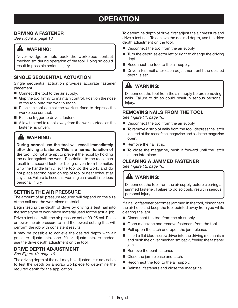 Operation | Ryobi YN200BNE User Manual | Page 11 / 44