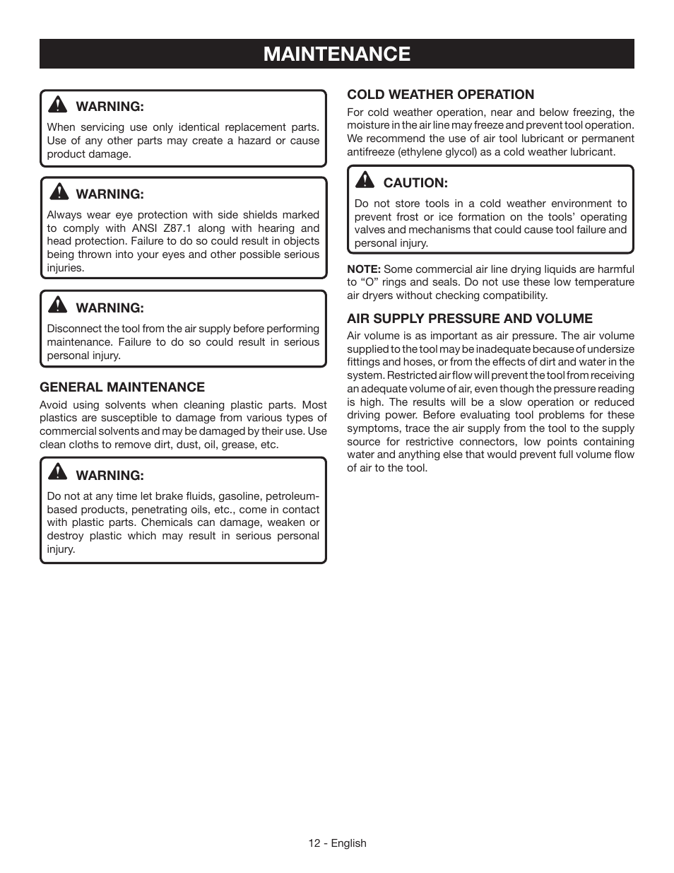 Maintenance | Ryobi YN200BNE User Manual | Page 12 / 44