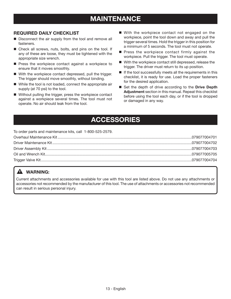 Maintenance, Accessories | Ryobi YN200BNE User Manual | Page 13 / 44