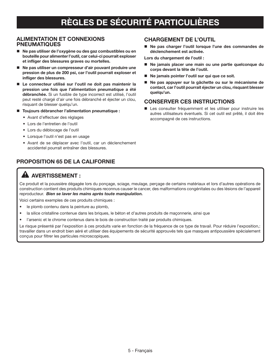 Règles de sécurité particulières | Ryobi YN200BNE User Manual | Page 18 / 44