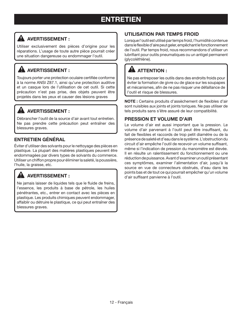 Entretien | Ryobi YN200BNE User Manual | Page 25 / 44