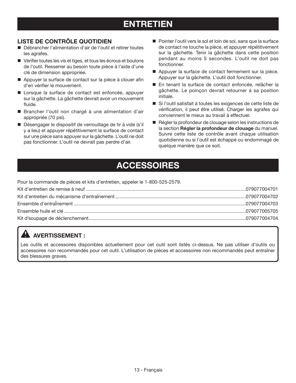 Entretien, Accessoires | Ryobi YN200BNE User Manual | Page 26 / 44