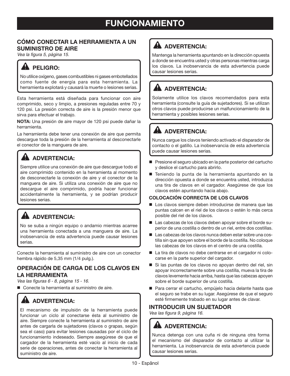 Funcionamiento | Ryobi YN200BNE User Manual | Page 36 / 44