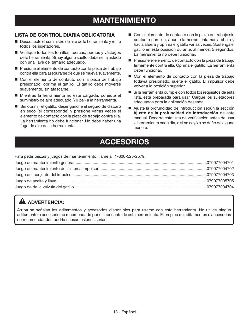 Mantenimiento, Accesorios | Ryobi YN200BNE User Manual | Page 39 / 44