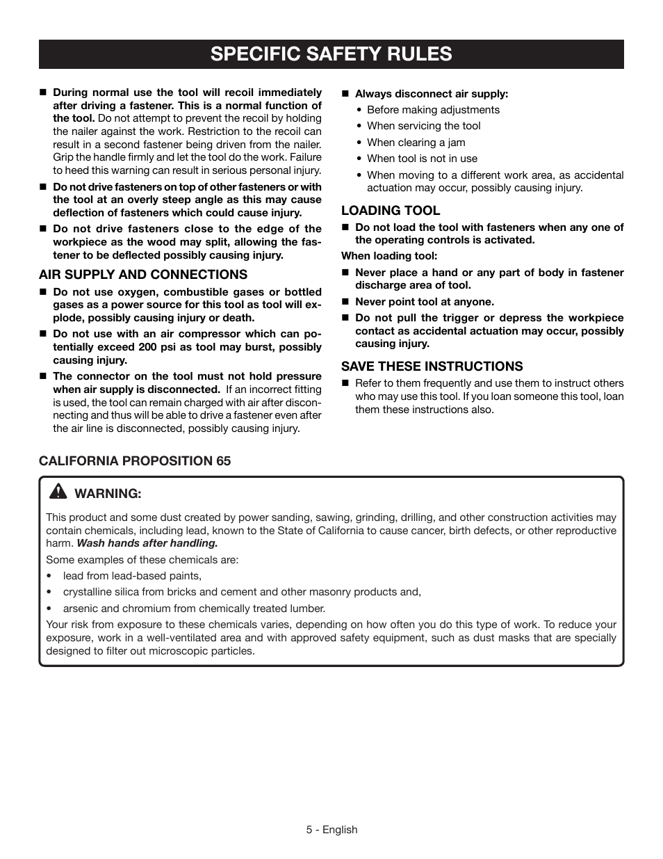 Specific safety rules | Ryobi YN200BNE User Manual | Page 5 / 44