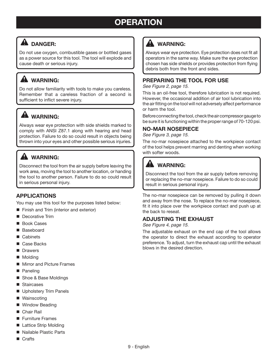 Operation | Ryobi YN200BNE User Manual | Page 9 / 44