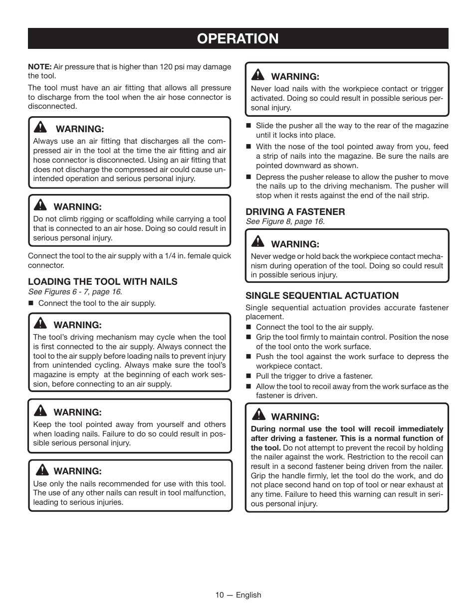 Operation | Ryobi YN250FSE User Manual | Page 10 / 44