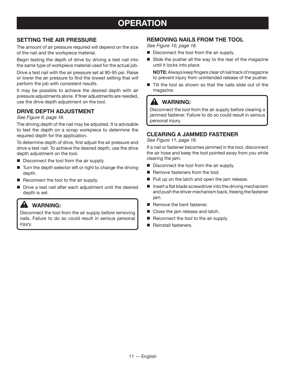 Operation | Ryobi YN250FSE User Manual | Page 11 / 44