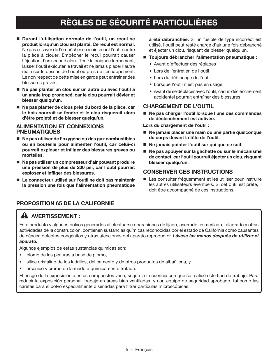 Règles de sécurité particulières | Ryobi YN250FSE User Manual | Page 18 / 44