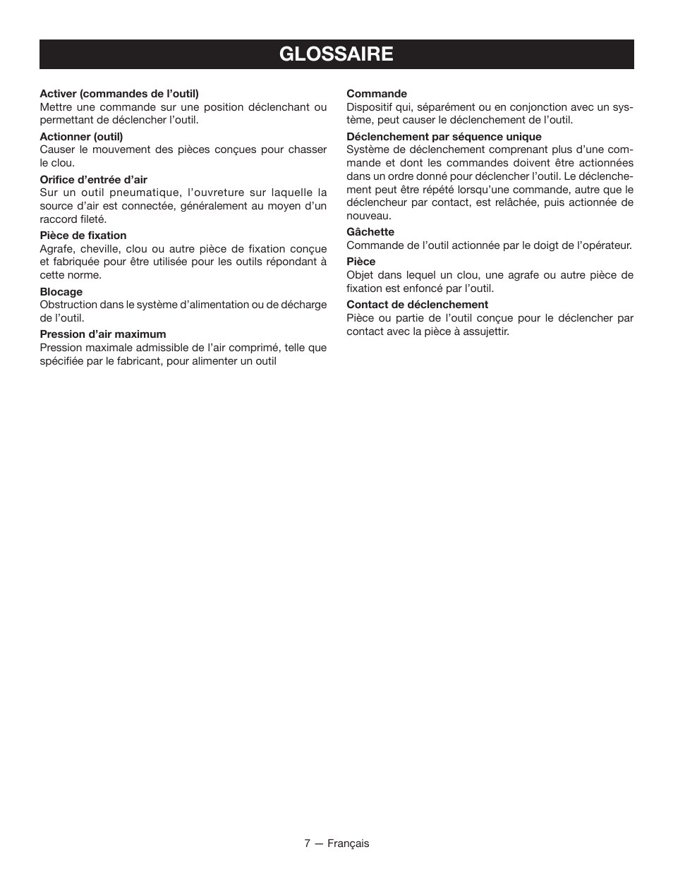 Glossaire | Ryobi YN250FSE User Manual | Page 20 / 44