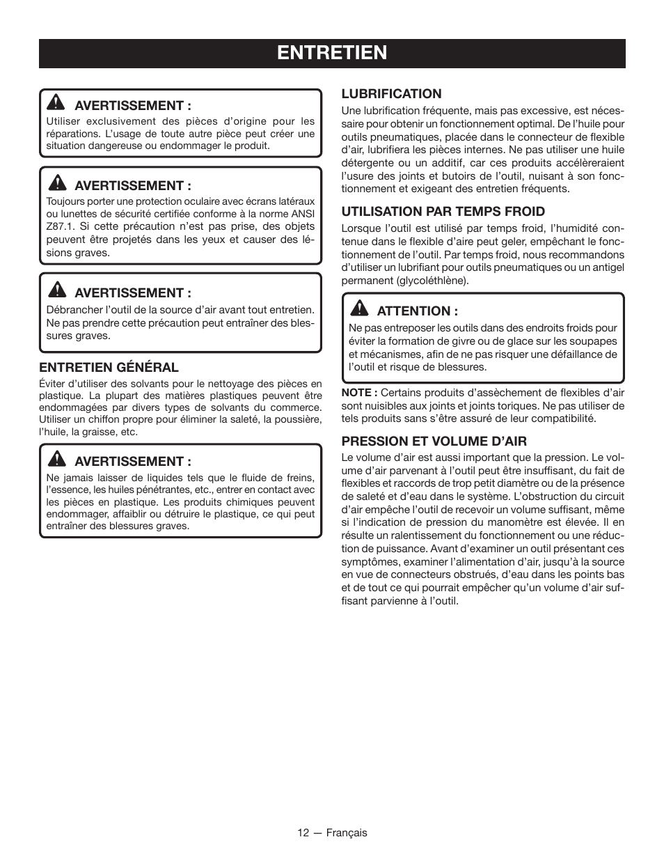 Entretien | Ryobi YN250FSE User Manual | Page 25 / 44