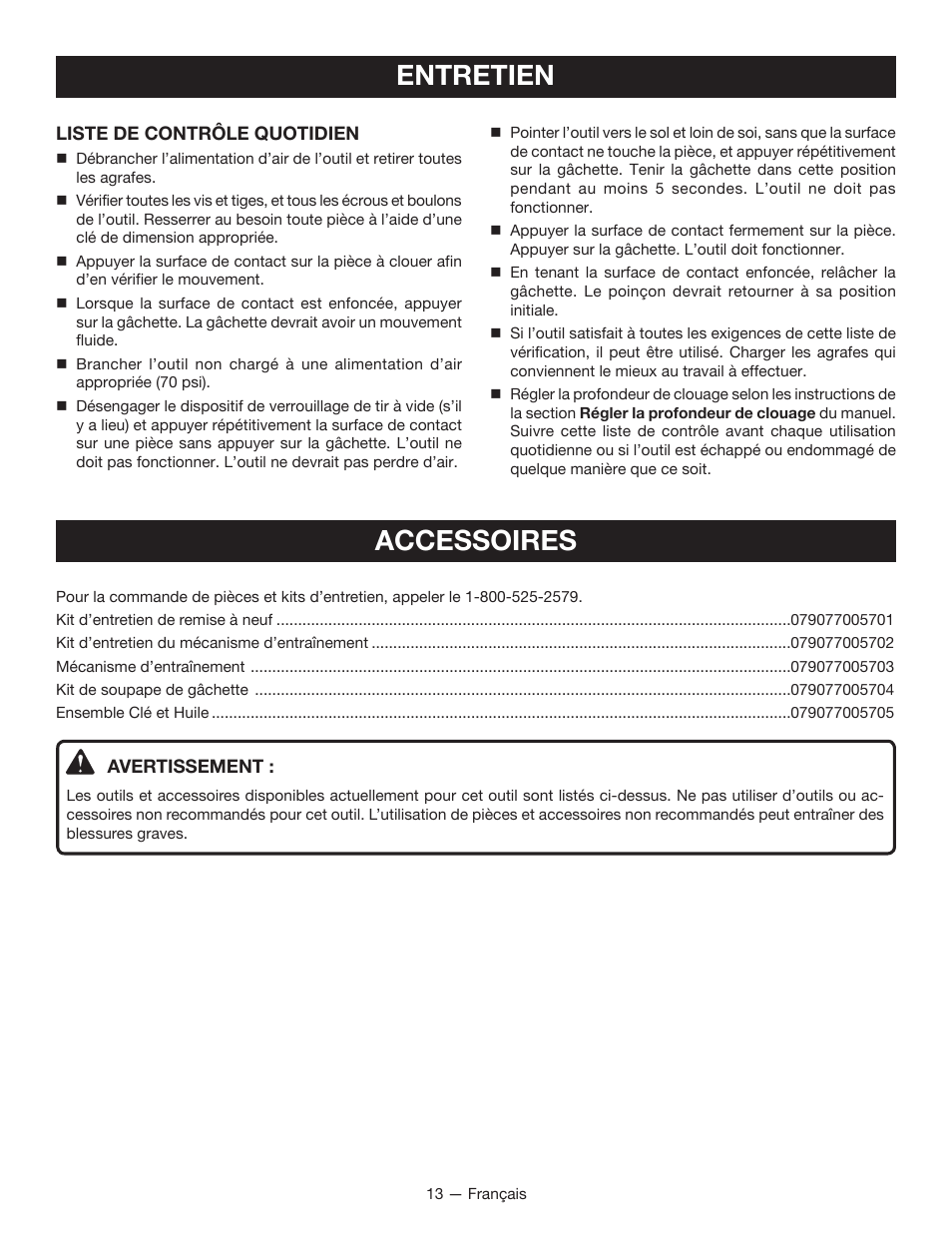Entretien, Accessoires | Ryobi YN250FSE User Manual | Page 26 / 44