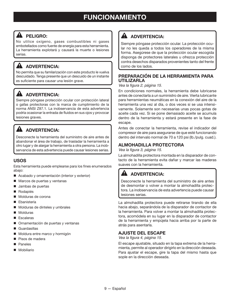 Funcionamiento | Ryobi YN250FSE User Manual | Page 35 / 44