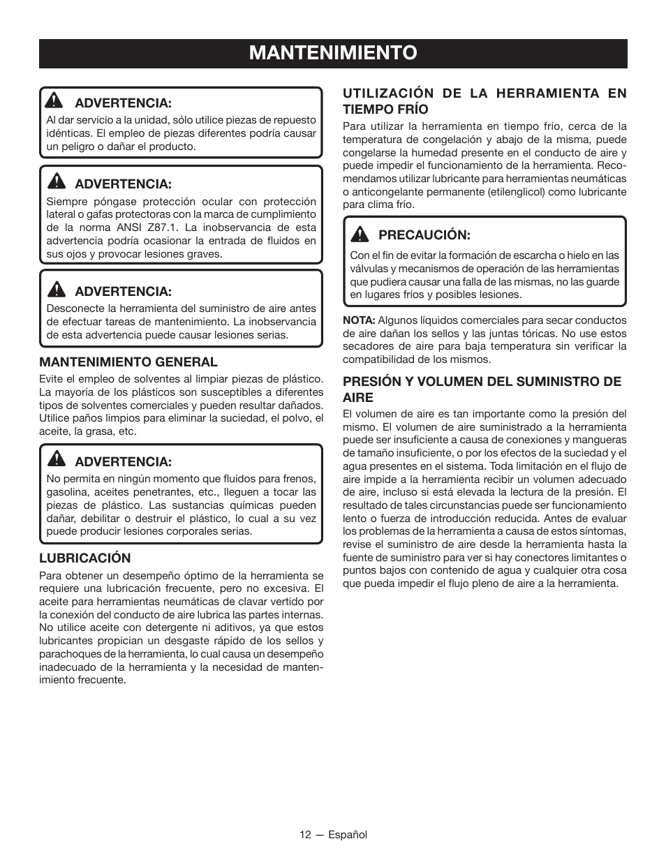 Mantenimiento | Ryobi YN250FSE User Manual | Page 38 / 44