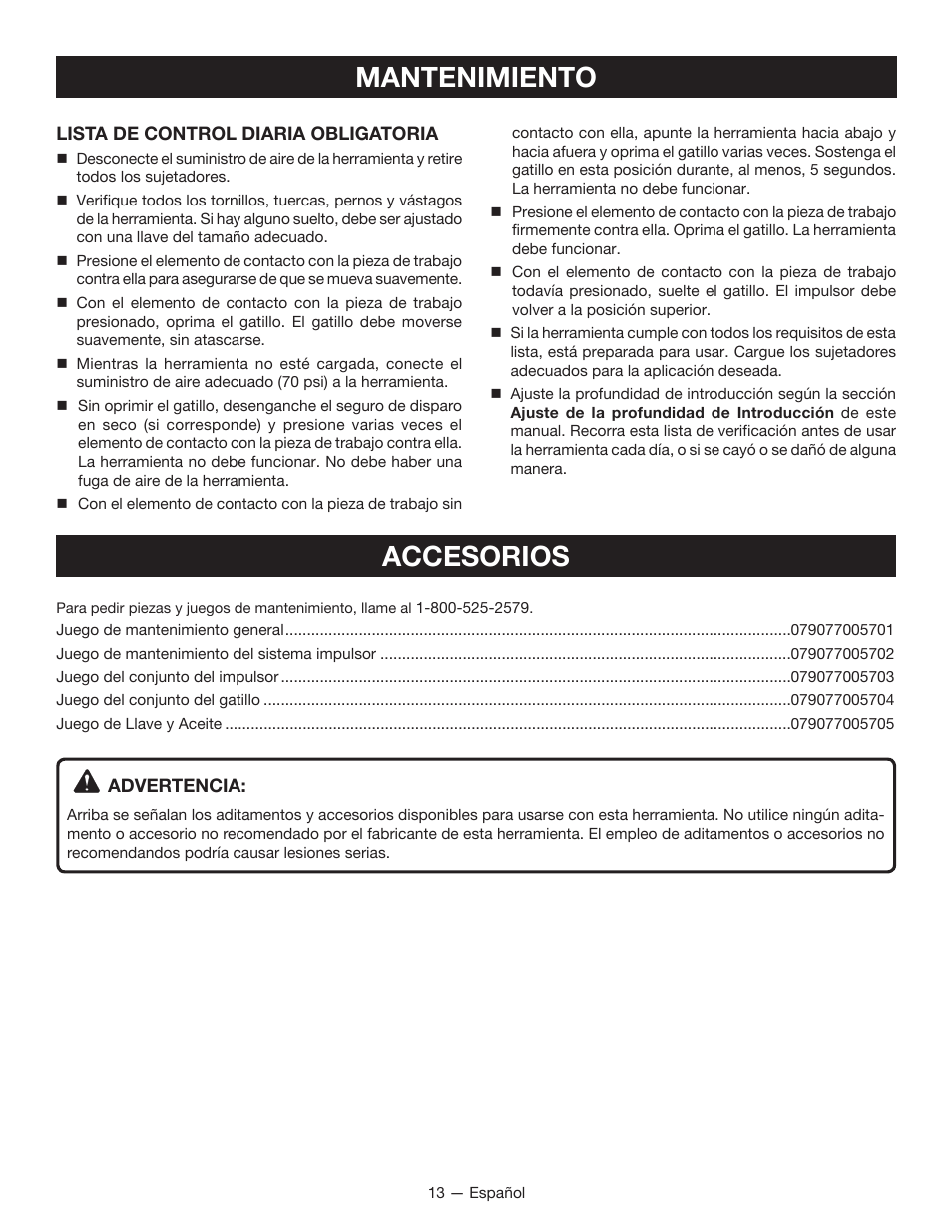 Mantenimiento, Accesorios | Ryobi YN250FSE User Manual | Page 39 / 44