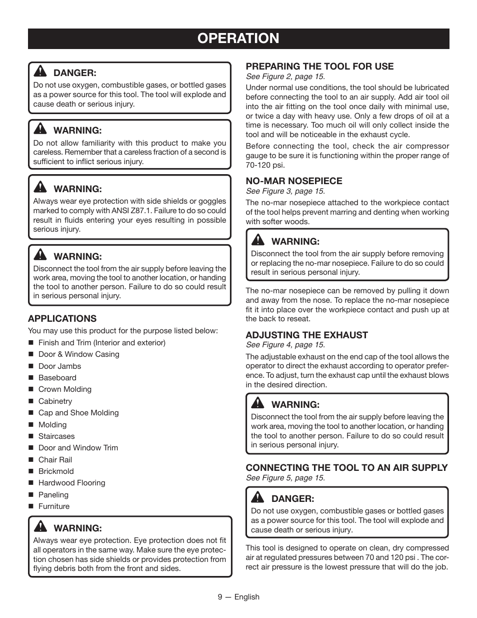 Operation | Ryobi YN250FSE User Manual | Page 9 / 44