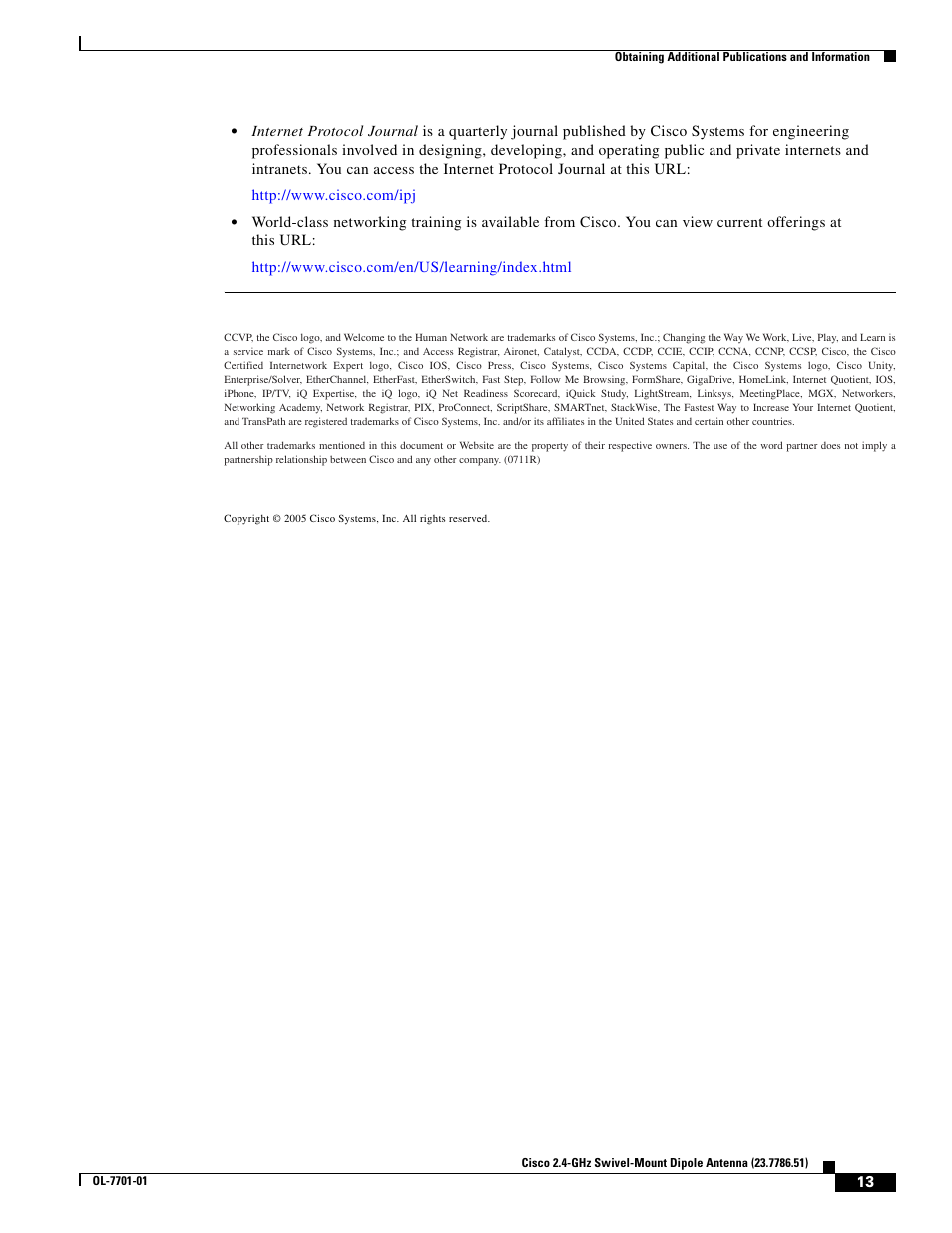 Cisco Cisco 2.4-GHz Swivel-Mount Dipole Antenna 23.7786.51 User Manual | Page 13 / 14