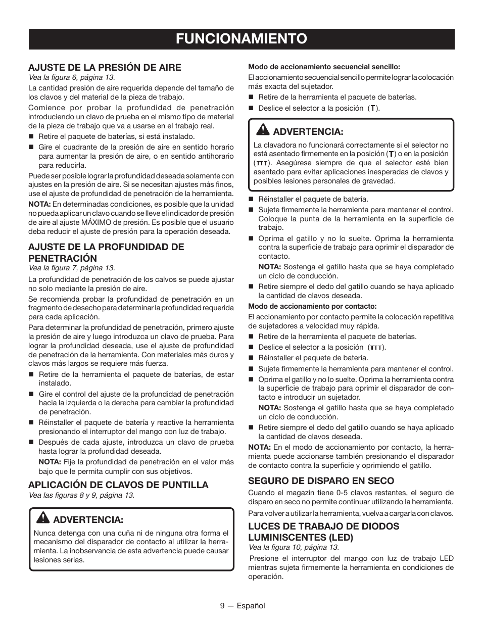 Funcionamiento | Ryobi P320 User Manual | Page 29 / 36