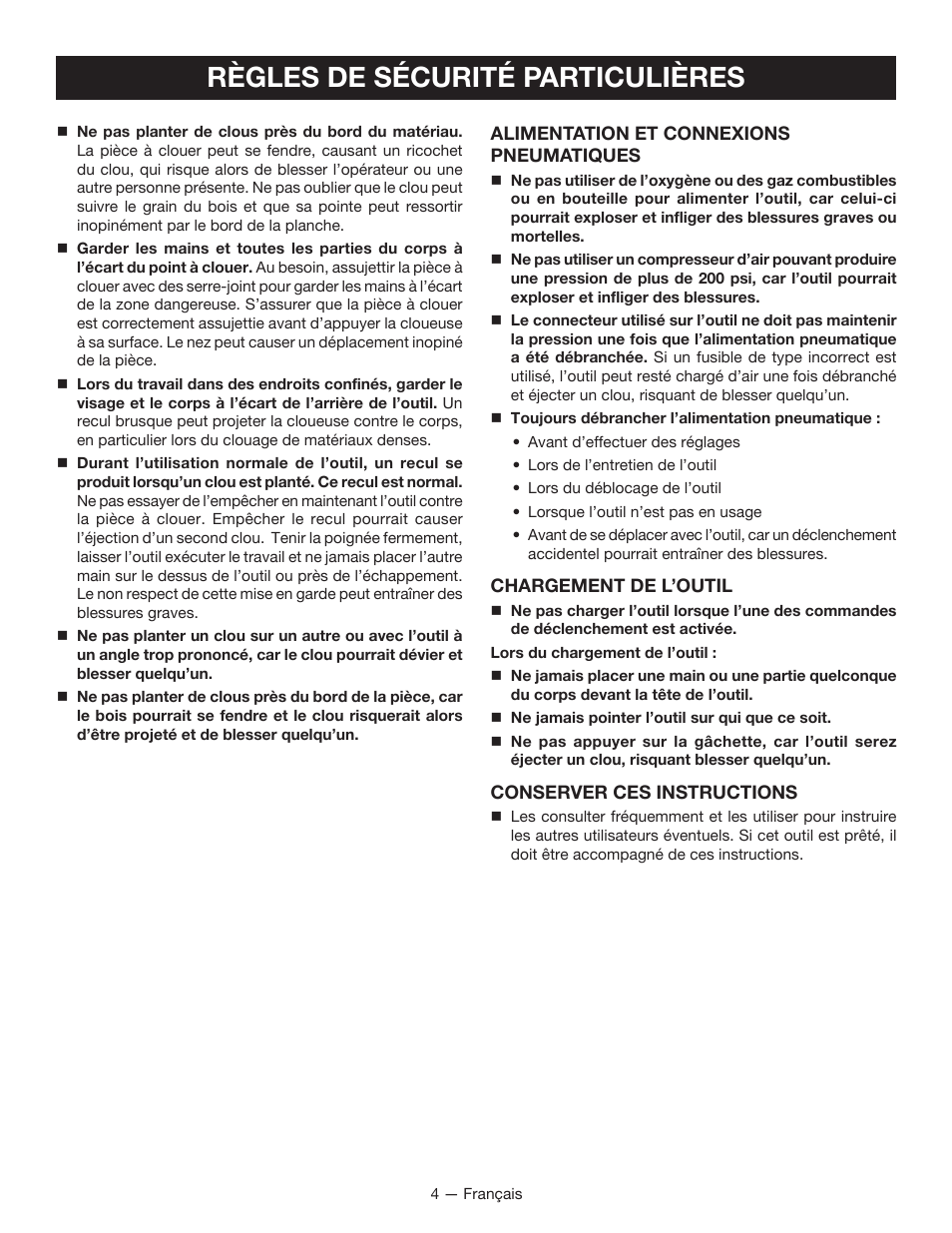 Règles de sécurité particulières | Ryobi YG100P User Manual | Page 14 / 36