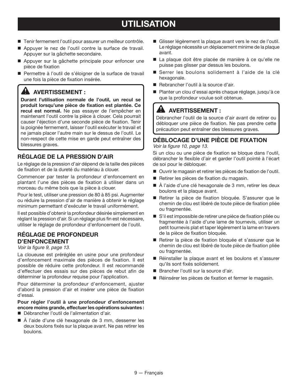 Utilisation | Ryobi YG100P User Manual | Page 19 / 36