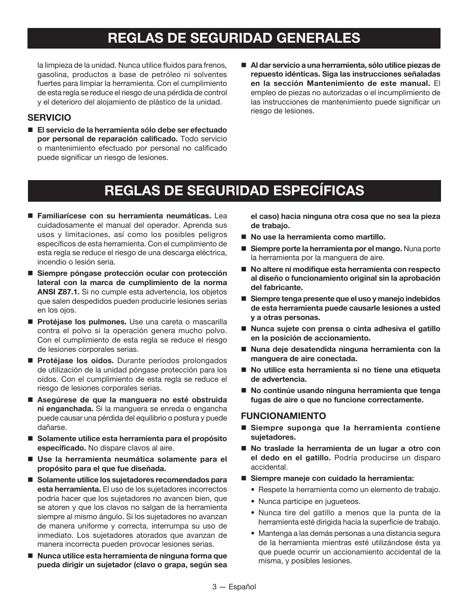 Reglas de seguridad generales, Reglas de seguridad específicas | Ryobi YG100P User Manual | Page 23 / 36