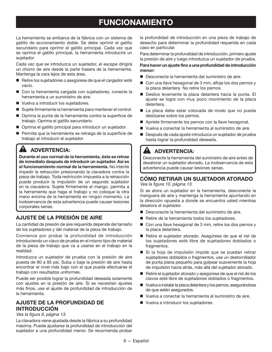 Funcionamiento | Ryobi YG100P User Manual | Page 29 / 36