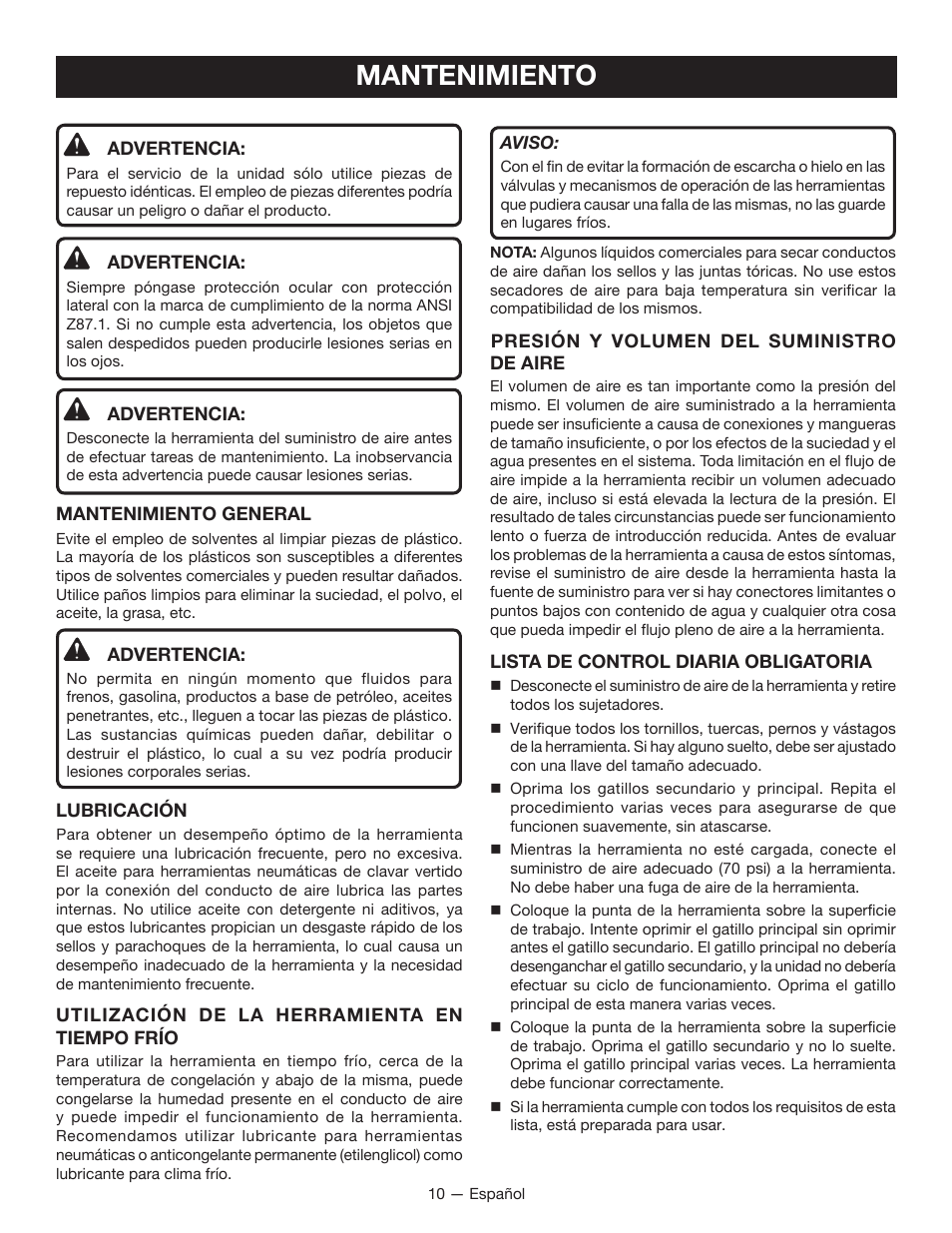 Mantenimiento | Ryobi YG100P User Manual | Page 30 / 36