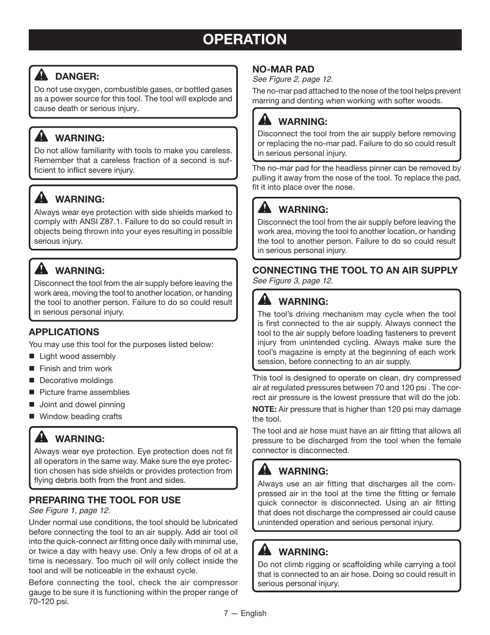 Operation | Ryobi YG100P User Manual | Page 7 / 36