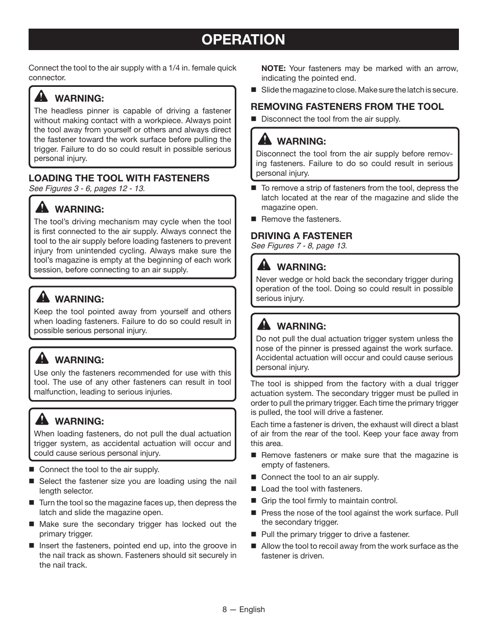 Operation | Ryobi YG100P User Manual | Page 8 / 36