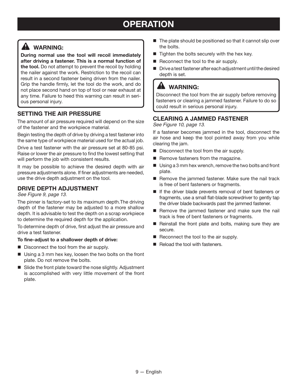 Operation | Ryobi YG100P User Manual | Page 9 / 36