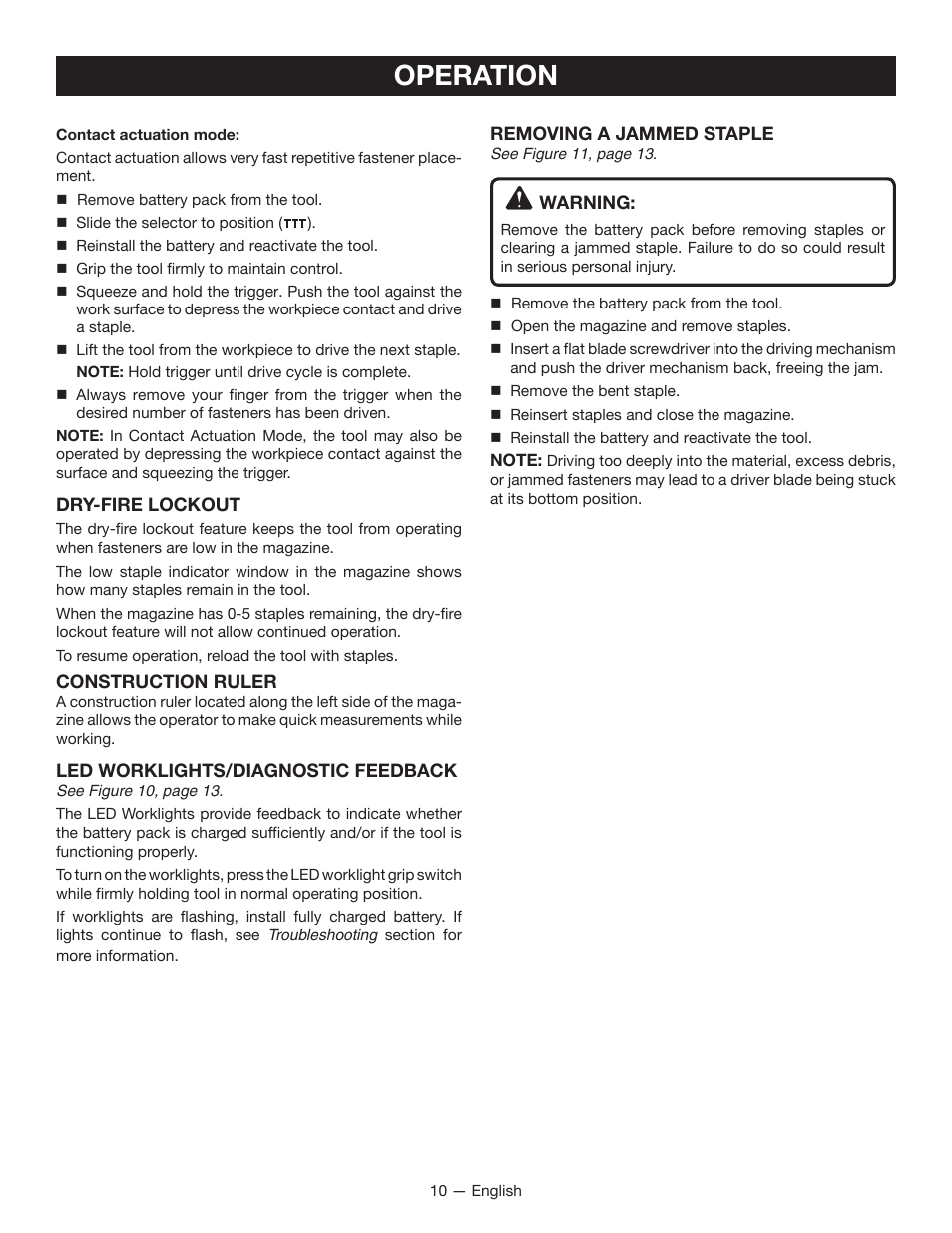 Operation | Ryobi P360 User Manual | Page 10 / 36