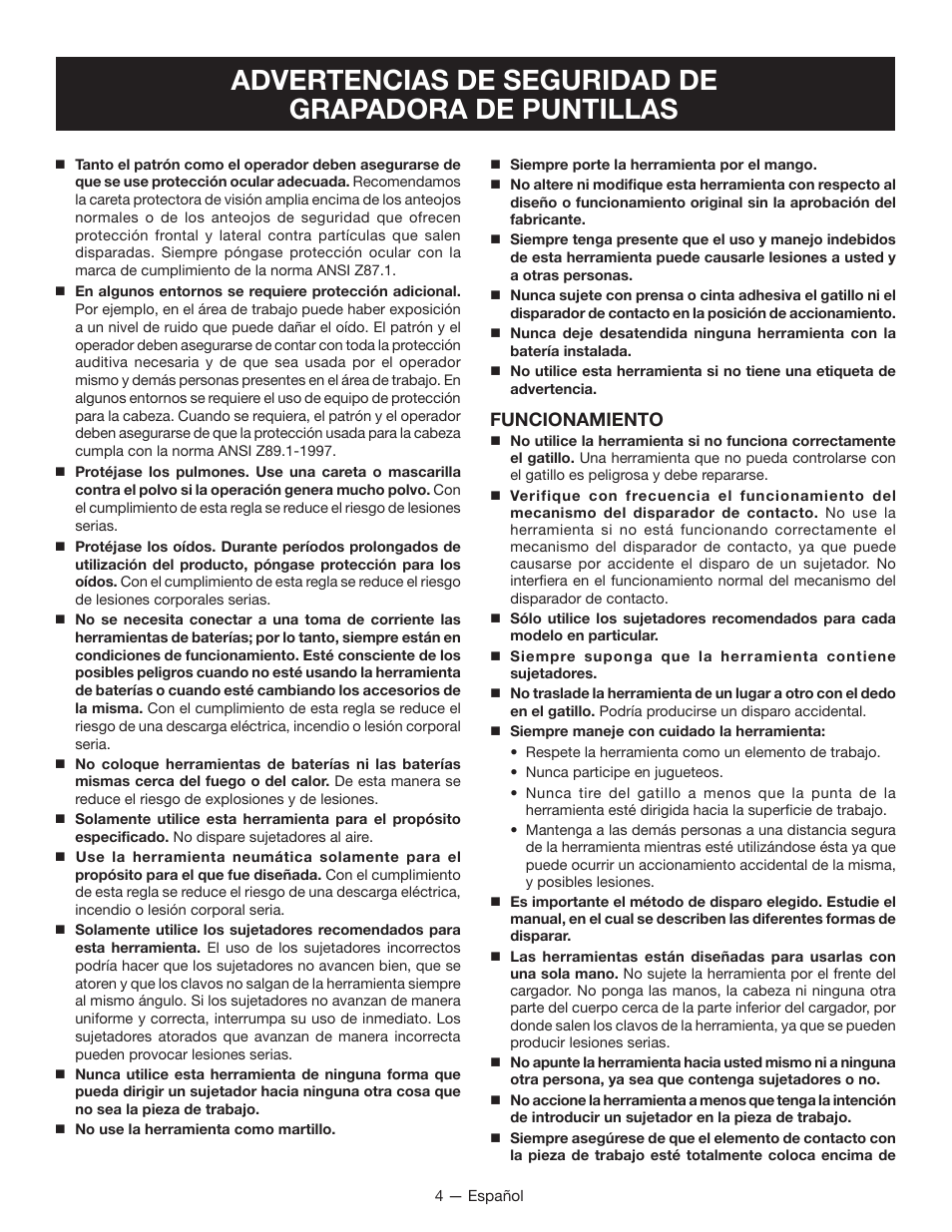 Funcionamiento | Ryobi P360 User Manual | Page 24 / 36