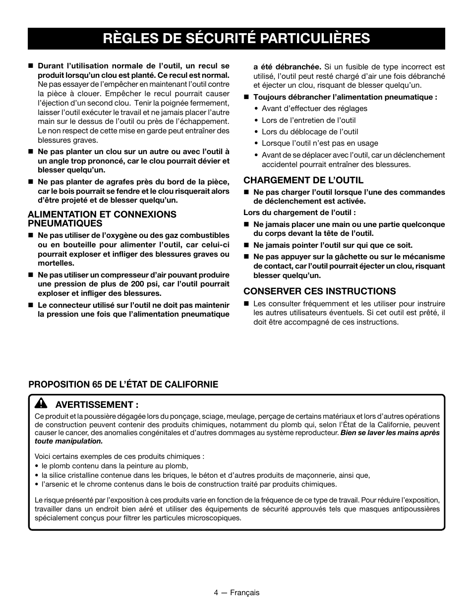 Règles de sécurité particulières | Ryobi YG125CS User Manual | Page 14 / 36