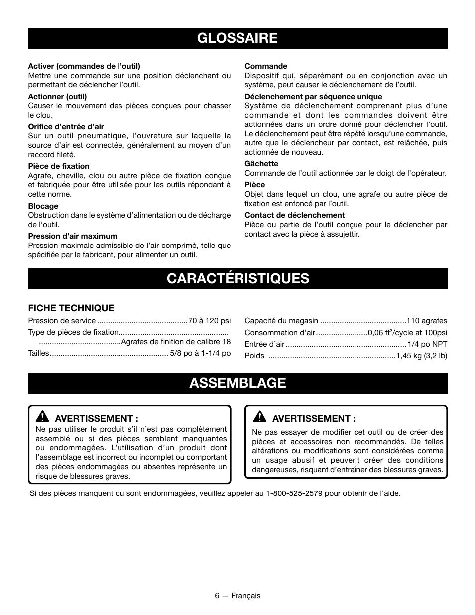 Glossaire caractéristiques assemblage | Ryobi YG125CS User Manual | Page 16 / 36