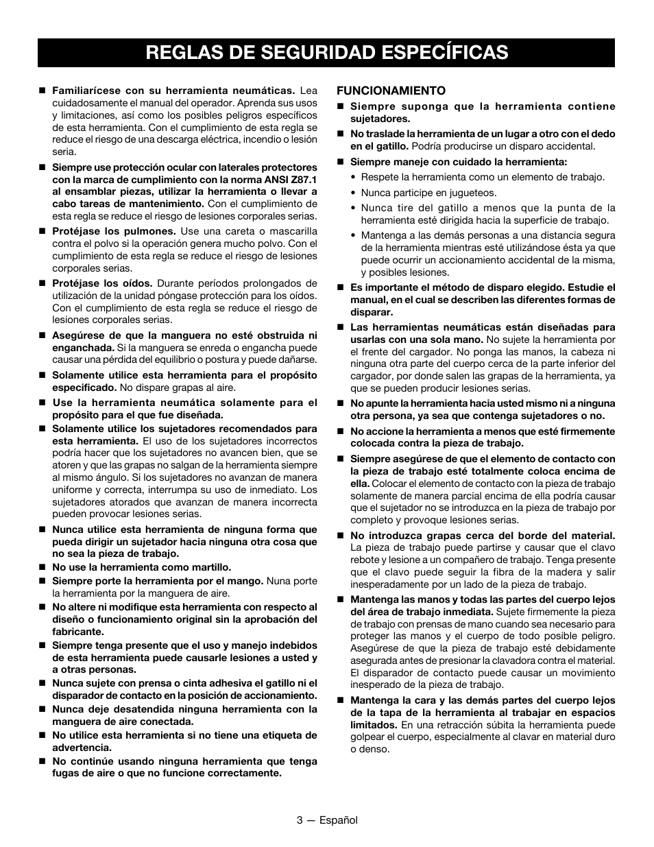 Reglas de seguridad específicas | Ryobi YG125CS User Manual | Page 24 / 36