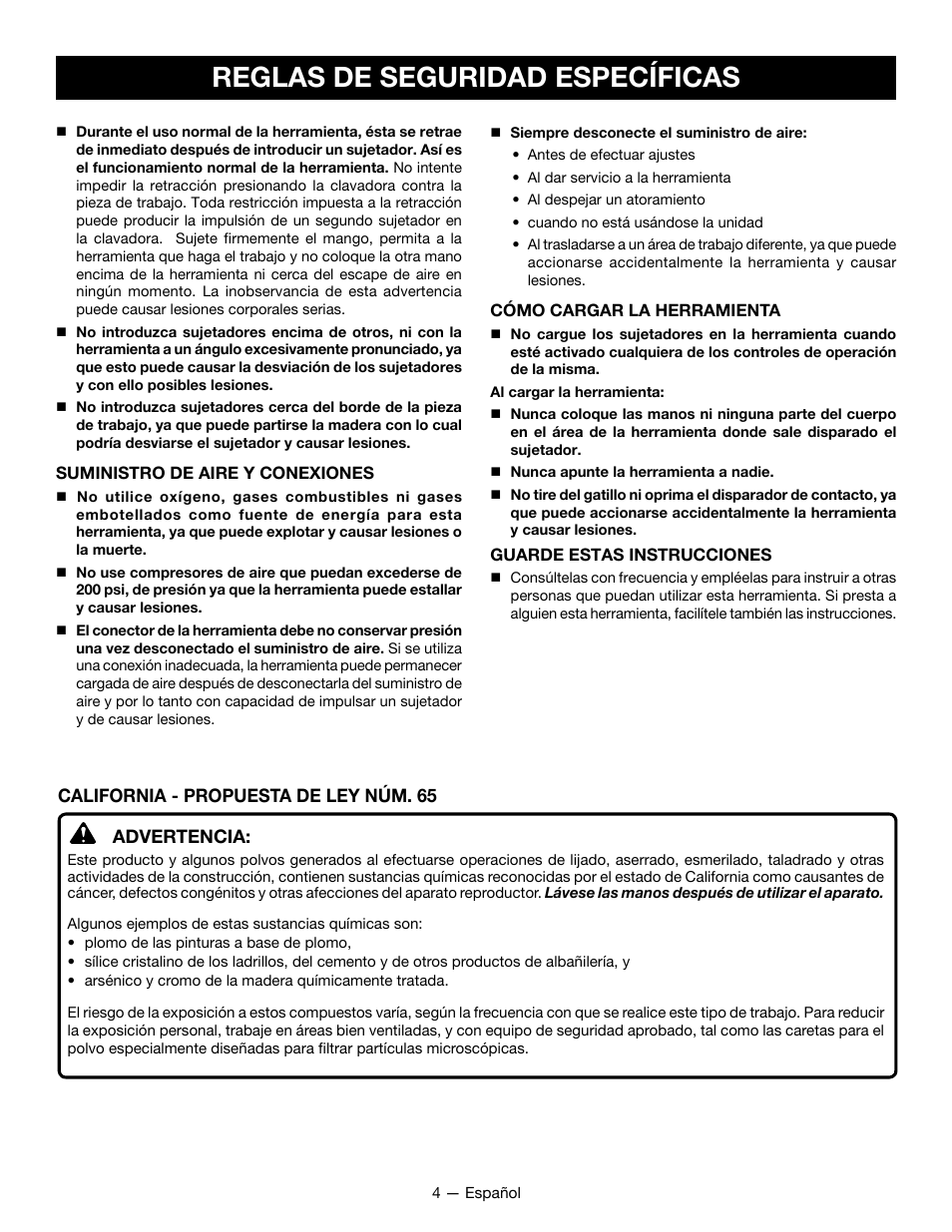 Reglas de seguridad específicas | Ryobi YG125CS User Manual | Page 25 / 36