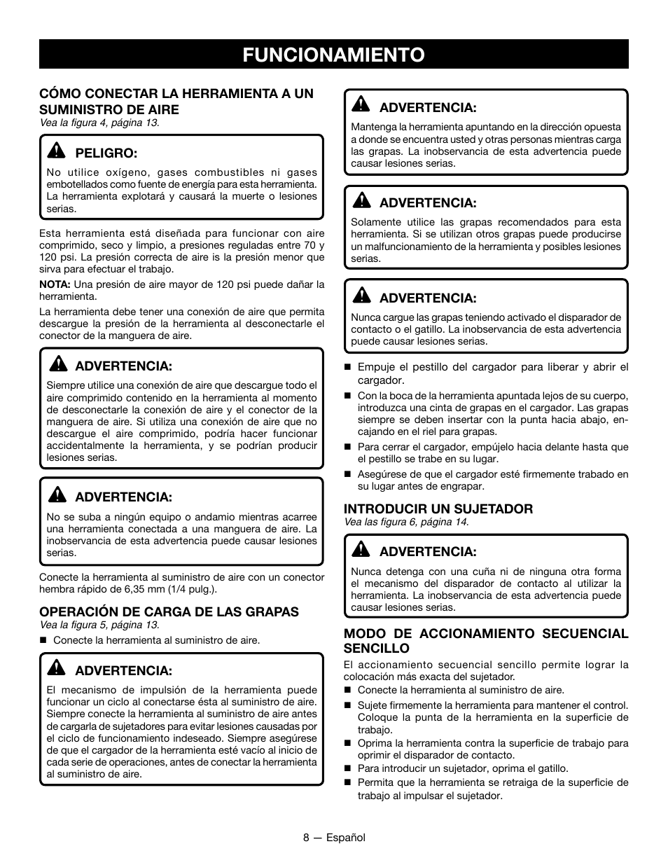 Funcionamiento | Ryobi YG125CS User Manual | Page 29 / 36