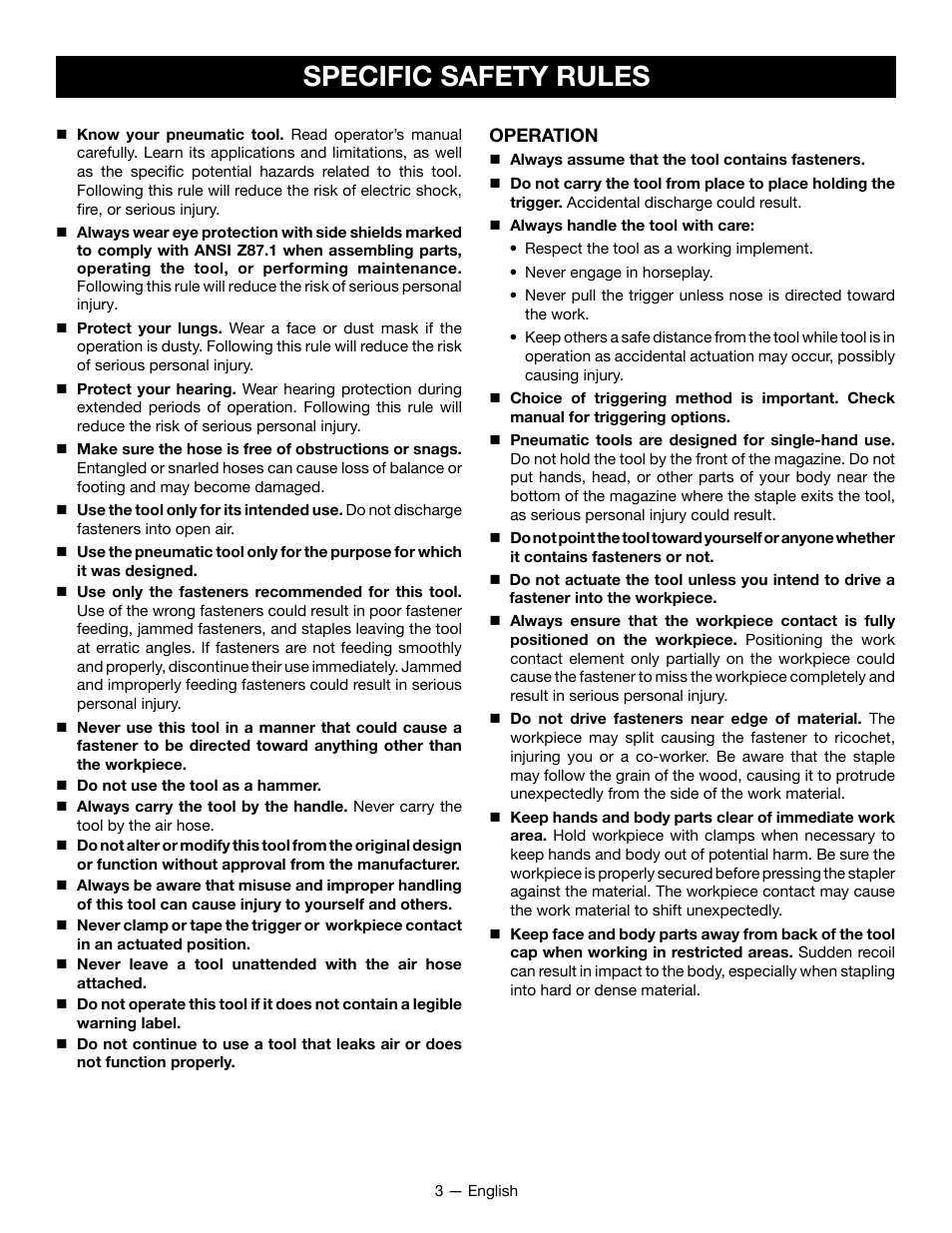 Specific safety rules | Ryobi YG125CS User Manual | Page 3 / 36