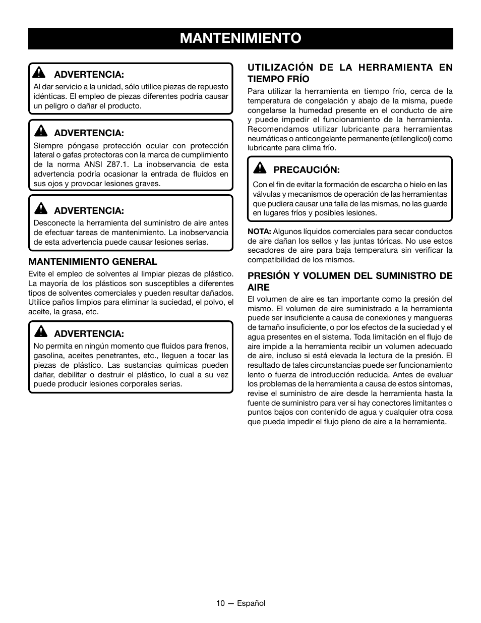 Mantenimiento | Ryobi YG125CS User Manual | Page 31 / 36