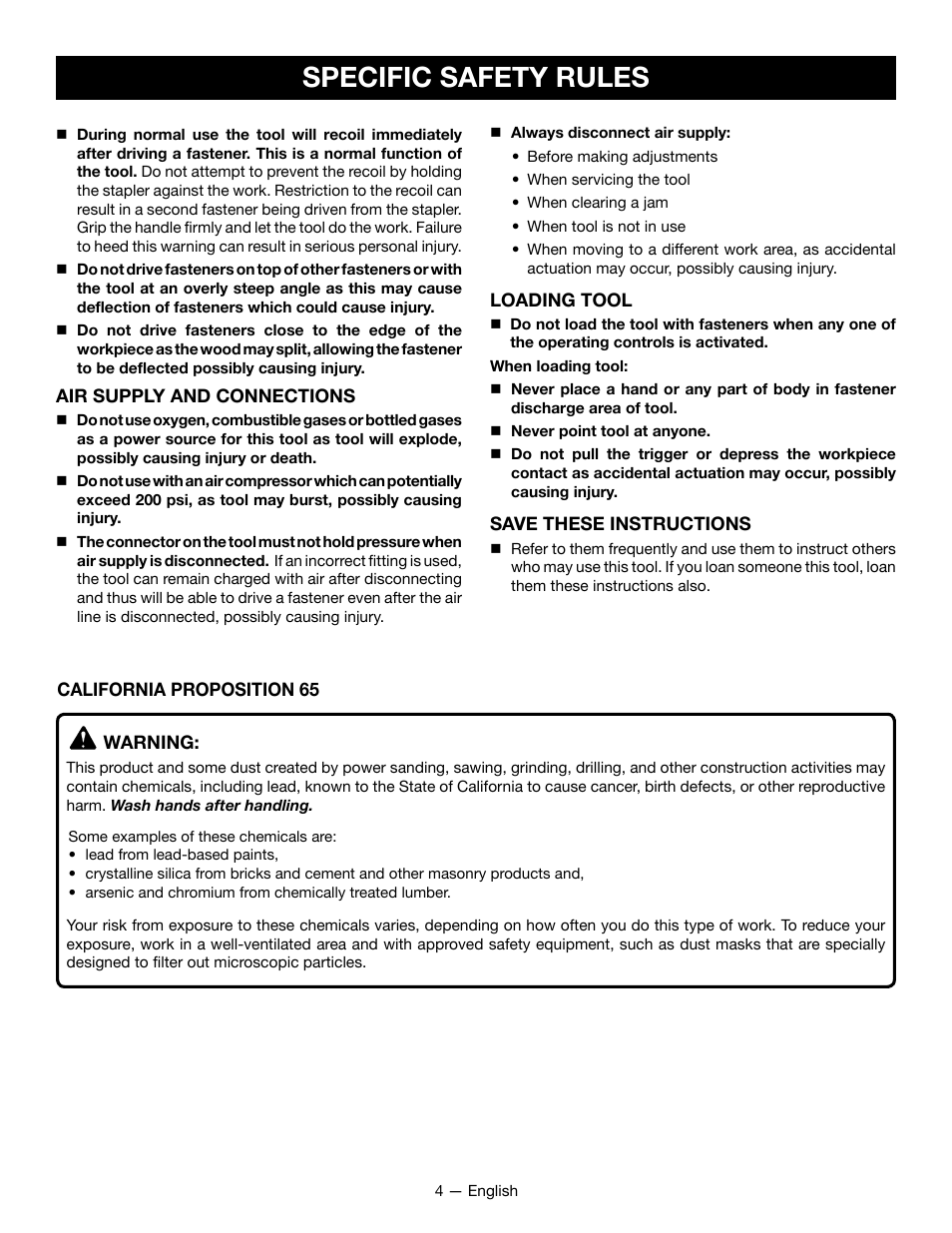 Specific safety rules | Ryobi YG125CS User Manual | Page 4 / 36